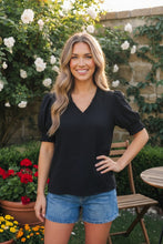 Load image into Gallery viewer, Bloom &amp; Unwind Black Puff Sleeve Top
