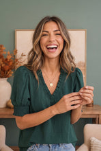 Load image into Gallery viewer, When We Met Ruffle V-Neck Puff Sleeve Top
