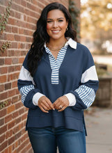 Load image into Gallery viewer, Final Lap Striped Johnny Collar Oversized Sweatshirt (multiple color options)
