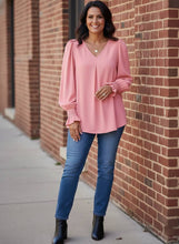 Load image into Gallery viewer, Everly Pleated V-Neck Ruffle Cuff Blouse (multiple color options)
