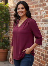 Load image into Gallery viewer, Wanderlust Wine V-Neck Blouse (multiple color options)
