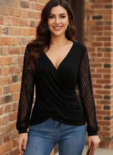 Load image into Gallery viewer, Obsidian Bloom Lace-Sleeve Surplice Top
