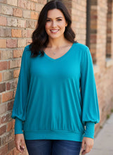 Load image into Gallery viewer, Basic Flare V-Neck Lantern Sleeve Top (multiple color options)
