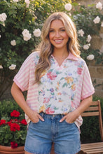 Load image into Gallery viewer, Strawberry Patch Floral and Stripe Mixed Top
