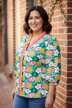 Load image into Gallery viewer, All in Bloom Contrast V Neck 3/4 Sleeve Blouse
