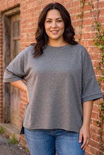 Load image into Gallery viewer, Casually Going Places Scuba Round Neck Top With Side Slits in Charcoal
