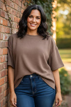 Load image into Gallery viewer, Textured Horizon Hi-Low Double Knit Tee in Brown
