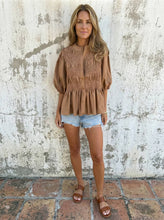 Load image into Gallery viewer, Gossamer Gaze Smocked Peplum Blouse (multiple color options)
