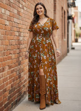 Load image into Gallery viewer, Rustling Petals Floral V-Neck Short Sleeve Dress in Caramel
