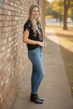 Load image into Gallery viewer, Bohemian Bloom Embroidered Scallop Sleeve Top with Drawstring Hem
