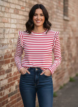Load image into Gallery viewer, Metro Stripe Ruffle Accent Long Sleeve Top

