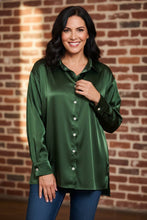 Load image into Gallery viewer, Smooth Moves Satin Button Down Long Sleeve Shirt in Dark Green
