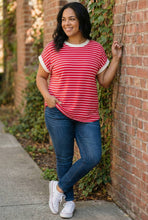 Load image into Gallery viewer, Sailor’s Solace Contrast Cap-Sleeve Stripe Tee in Ruby
