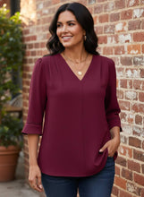 Load image into Gallery viewer, Wanderlust Wine V-Neck Blouse (multiple color options)
