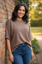 Load image into Gallery viewer, Textured Horizon Hi-Low Double Knit Tee in Brown
