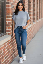 Load image into Gallery viewer, Enchanté Ribbed Mock-Neck Knit Short Sleeve Boxy Sweater in Grey
