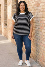 Load image into Gallery viewer, Sailor’s Solace Contrast Cap-Sleeve Stripe Tee in Black
