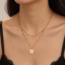 Load image into Gallery viewer, Celestial Cross Double Layered Necklace (gold or silver)
