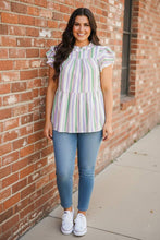 Load image into Gallery viewer, Easy To Love Lavender Stripe Double Ruffle Sleeve Tiered Top
