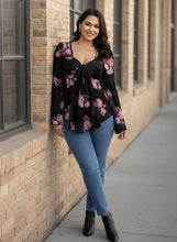 Load image into Gallery viewer, Midnight Garden Tie-Front Top (2 color options)
