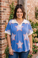 Load image into Gallery viewer, Star Spangled Vibes Blue Americana Top

