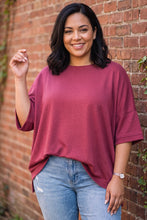 Load image into Gallery viewer, Casually Going Places Scuba Round Neck Top With Side Slits in Cabernet
