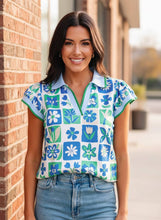 Load image into Gallery viewer, Botanical Block Cap Sleeve Blouse
