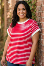Load image into Gallery viewer, Sailor’s Solace Contrast Cap-Sleeve Stripe Tee in Ruby
