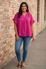 Load image into Gallery viewer, Fuchsia Flirtation Flutter Blouse
