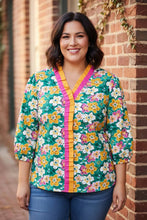 Load image into Gallery viewer, All in Bloom Contrast V Neck 3/4 Sleeve Blouse
