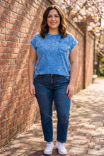 Load image into Gallery viewer, Vintage Muse Acid Wash Round Neck Folded Short Sleeve Tee in Ocean Blue
