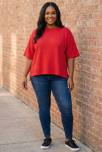 Load image into Gallery viewer, Textured Horizon Hi-Low Double Knit Tee in Ruby
