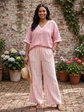 Load image into Gallery viewer, Morning Mission Striped V-Neck Top and Wide Leg Pants Set (2 color options)
