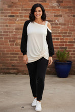 Load image into Gallery viewer, Off The Cuff French Terry Knit Color Block One Shoulder Top

