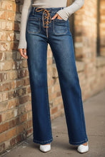 Load image into Gallery viewer, RISEN High Rise Wide Leg Jeans with Front Tie Detai
