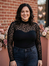 Load image into Gallery viewer, Heart-to-Heart Velvet Flock Mock Neck Top (multiple color options)
