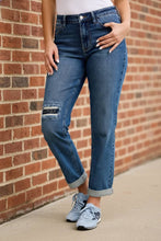 Load image into Gallery viewer, JUDY BLUE Mid Rise Boyfriend Embroidered Repair Patch Jeans
