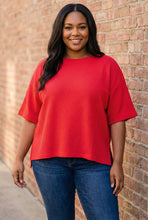 Load image into Gallery viewer, Textured Horizon Hi-Low Double Knit Tee in Ruby
