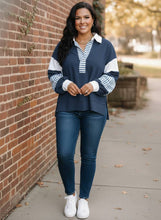 Load image into Gallery viewer, Final Lap Striped Johnny Collar Oversized Sweatshirt (multiple color options)
