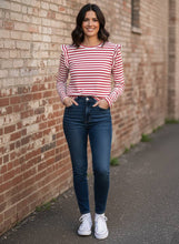 Load image into Gallery viewer, Metro Stripe Ruffle Accent Long Sleeve Top
