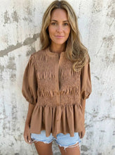 Load image into Gallery viewer, Gossamer Gaze Smocked Peplum Blouse (multiple color options)

