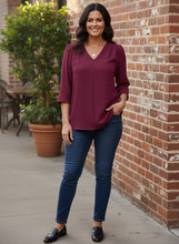 Load image into Gallery viewer, Wanderlust Wine V-Neck Blouse (multiple color options)
