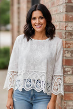 Load image into Gallery viewer, Fable &amp; Filigree Floral Embroidered Crochet Lace Trimmed Top
