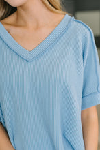 Load image into Gallery viewer, Growing Restless V-Neck Tee in Spring Blue
