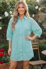 Load image into Gallery viewer, Mint Eyelet Button Front Shirt Dress
