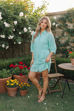 Load image into Gallery viewer, Mint Eyelet Button Front Shirt Dress
