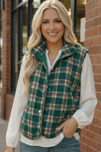 Load image into Gallery viewer, Put Together Evergreen Plaid Quilted Puffer Vest
