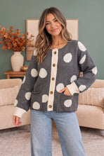 Load image into Gallery viewer, Dotty For You Charcoal Polka Dot Knit Cardigan
