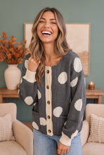 Load image into Gallery viewer, Dotty For You Charcoal Polka Dot Knit Cardigan

