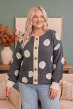 Load image into Gallery viewer, Dotty For You Charcoal Polka Dot Knit Cardigan
